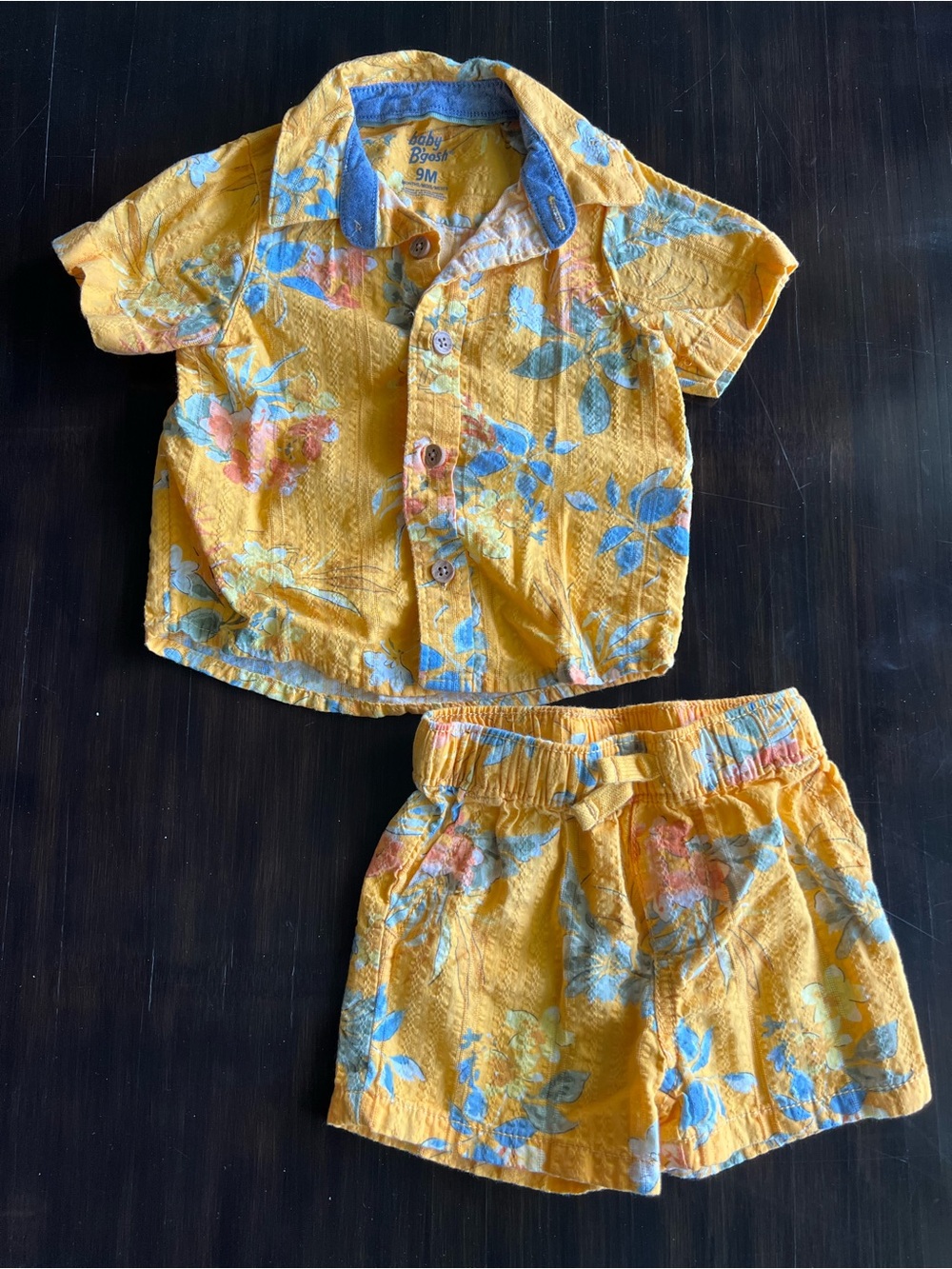 Baby 2-Piece Yellow Floral Shirt & Shorts Set